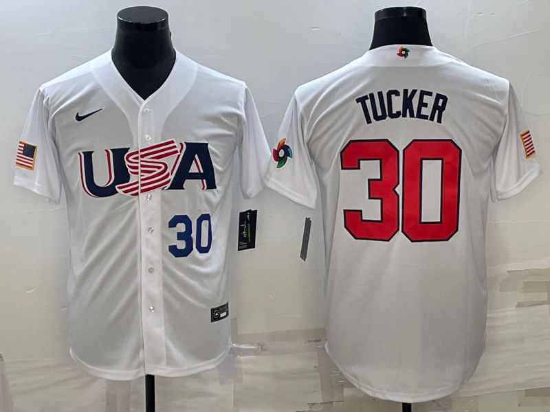 Men 2023 World Cub USA 30 Tucker White Nike MLB Jersey1